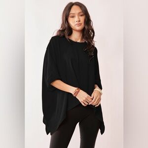 345B-BLACK. Cotton Oversized Drop Shoulder Side Slit Top